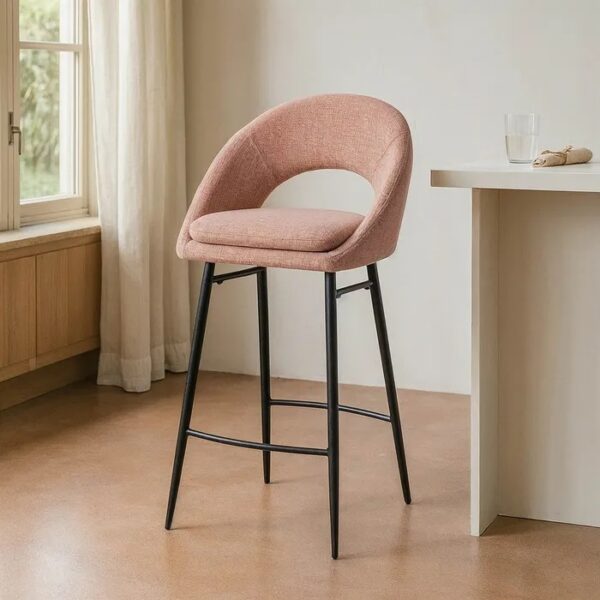 615400 Taburete alto diseño moderno tapizado rosa y patas hierro negro