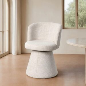615401 Silla de diseño moderno tapizado total color crema con gran pata central