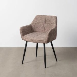 615416 Silla con reposabrazos diseño moderno tapizado jaspeado taupe y patas de hierro