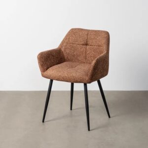 615417 Silla con reposabrazos diseño moderno tapizado jaspeado ocre y patas de hierro