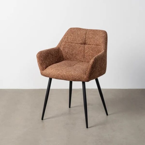 615417 Silla con reposabrazos diseño moderno tapizado jaspeado ocre y patas de hierro