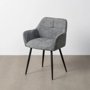 615418 Silla con reposabrazos diseño moderno tapizado jaspeado verde y patas de hierro
