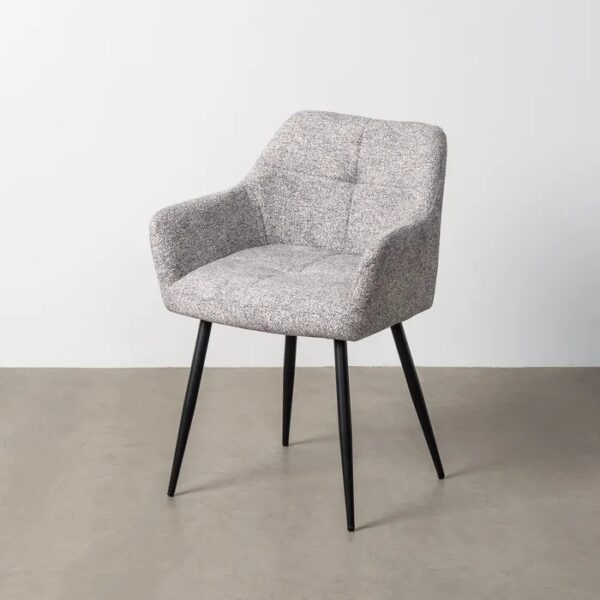 615419 Silla con reposabrazos diseño moderno tapizado jaspeado gris y patas de hierro