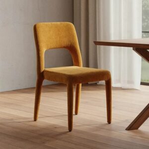 615453 Silla de diseño moderno tapizado total tela mostaza