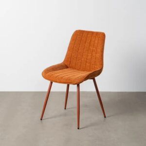 615472 Silla de diseño moderno tapizado teja con costuras y patas de metal en el mismo tono