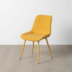 615475 Silla de diseño moderno tapizado amarillo con costuras y patas de metal en el mismo tono