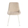 615476 Silla de diseño moderno tapizado beige con costuras y patas de metal en el mismo tono