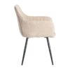 615477 Silla con reposabrazos de diseño moderno tapizado beige con costuras y patas metal negro
