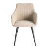 615477 Silla con reposabrazos de diseño moderno tapizado beige con costuras y patas metal negro