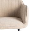 615477 Silla con reposabrazos de diseño moderno tapizado beige con costuras y patas metal negro