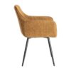 615478 Silla con reposabrazos de diseño moderno tapizado marrón con costuras y patas metal negro