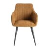 615478 Silla con reposabrazos de diseño moderno tapizado marrón con costuras y patas metal negro