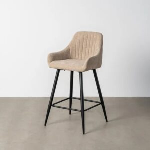 615480 Taburete alto de diseño moderno tapizado beige con costuras y patas metal negro