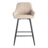 615480 Taburete alto de diseño moderno tapizado beige con costuras y patas metal negro