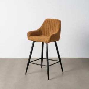 615481 Taburete alto de diseño moderno tapizado marrón con costuras y patas metal negro
