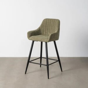 615482 Taburete alto de diseño moderno tapizado verde con costuras y patas de metal negro