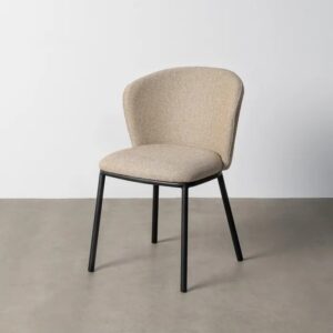 615483 Silla de diseño moderno tapizado beige patrón de espiga y patas metal negro