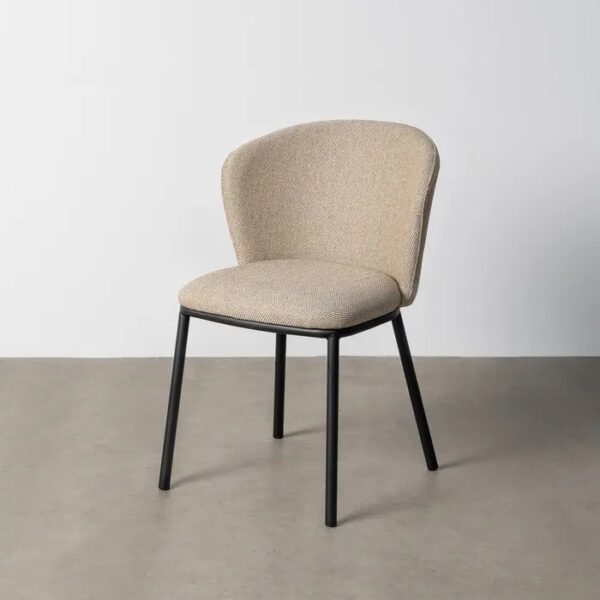 615483 Silla de diseño moderno tapizado beige patrón de espiga y patas metal negro