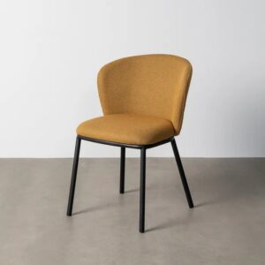 615483 Silla de diseño moderno tapizado mostaza patrón de espiga y patas metal negro