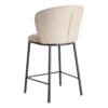615485 Taburete alto de diseño moderno tapizado beige patrón de espiga y patas metal negro