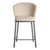 615485 Taburete alto de diseño moderno tapizado beige patrón de espiga y patas metal negro