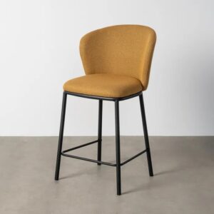615486 Taburete alto de diseño moderno tapizado mostaza patrón de espiga y patas metal negro