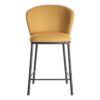 615486 Taburete alto de diseño moderno tapizado mostaza patrón de espiga y patas metal negro