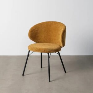 615488 Silla de diseño moderno formas redondeadas tapizado mostaza y patas de metal negro