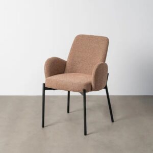 615491 Silla con reposabrazos de diseño moderno tapizado jaspeado rosa y patas metal negro