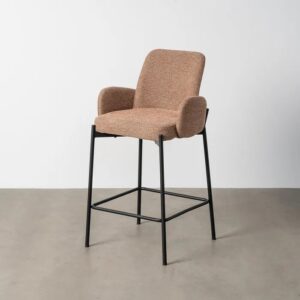 615492 Taburete alto con reposabrazos diseño moderno tapizado jaspeado rosa y patas metal negro