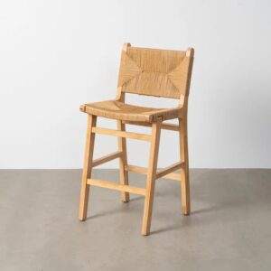 615496 Taburete alto de diseño rústico vintage madera y fibras naturales