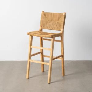 615497 Taburete alto de diseño rústico vintage madera y fibras naturales
