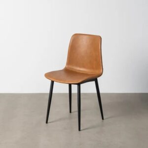 615506 Silla de diseño industrial símil piel camel y patas metal negro