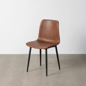 615507 Silla de diseño industrial símil piel marrón y patas metal negro