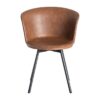 615512 Silla de diseño industrial formas redondeadas simil piel marrón y patas metal negro