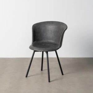 615513 Silla de diseño industrial formas redondeadas simil piel negro grisáceo y patas metal negro