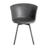 615513 Silla de diseño industrial formas redondeadas simil piel negro grisáceo y patas metal negro