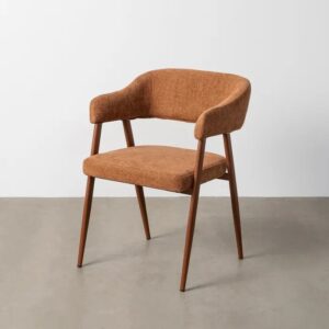 615635 Silla con reposabrazos diseño moderno tapizado teja y patas de metal en el mismo tono