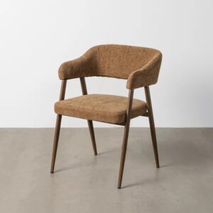 615636 Silla con reposabrazos diseño moderno tapizado marrón y patas de metal en el mismo tono