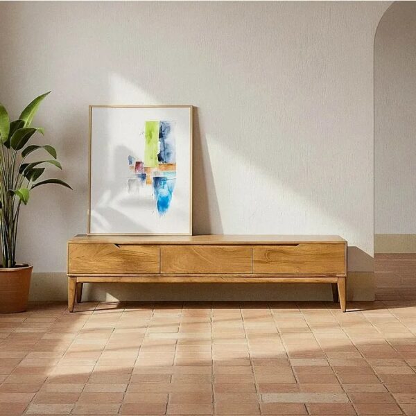 615874 Mueble de televisión de diseño nórdico 160 madera de mango natural