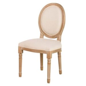 800110 Silla de diseño clásico madera con lino beige respaldo medallón