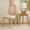 800110 Silla de diseño clásico madera con lino beige respaldo medallón