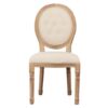 800111 Silla de diseño clásico madera con lino beige capitoné y respaldo medallón