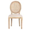 800112 Silla de diseño clásico madera con lino beige y respaldo medallón rejilla