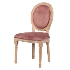 800114 Silla de diseño clásico madera con terciopelo rosa respaldo medallón