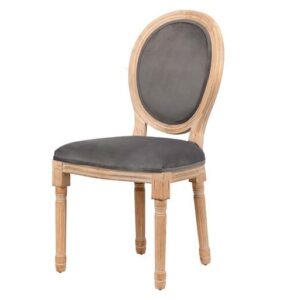 800116 Silla de diseño clásico madera con terciopelo gris respaldo medallón