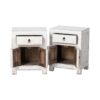 GM942 Pareja de mesitas de noche diseño oriental 47 madera de pino blanco con desgastes