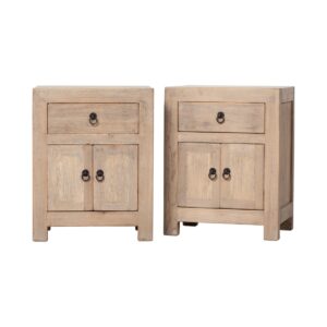 GM943 Pareja de mesitas de noche diseño oriental 47 madera de pino acabado natural