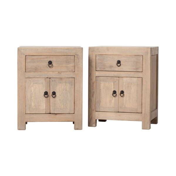 GM943 Pareja de mesitas de noche diseño oriental 47 madera de pino acabado natural
