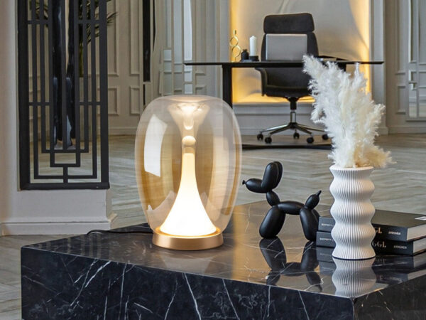 724326 Lámpara de sobremesa de diseño moderno SUSPIRO 77 cristal soplado ámbar